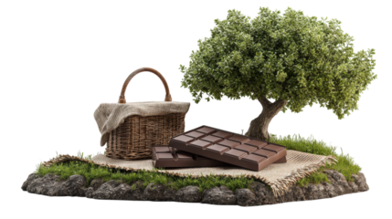 Picnic Indulgence Chocolate Bars with Basket and Tree for a Delightful Outdoor Treat