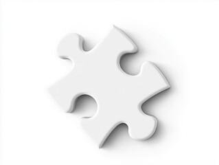 Obraz premium Single white puzzle piece casting soft shadow on white background, 3D render