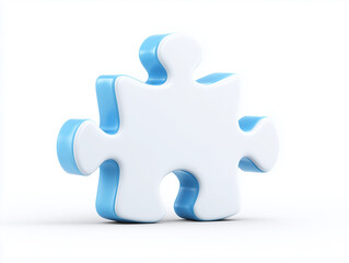 White puzzle piece with subtle blue accents on white background, 3D render
