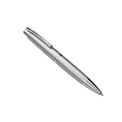 Sleek Silver Ballpoint Pen Isolated on Black Background