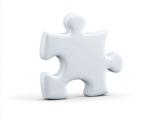 Obraz premium White jigsaw puzzle piece angled on white surface, 3D render