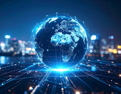 Global Network with Cityscape at Night.