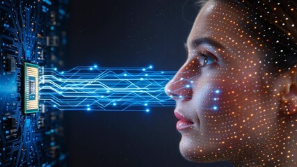 Artificial Intelligence Human Brain Interface with Digital Data Flow and Neural Network - Powered by Adobe