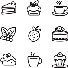 Mint Chocolate Chip Black Line Editable Icons set