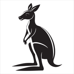 Elegant Black Silhouette Kangaroo: Australian Wildlife, Vector Illustration, Strong Graphic Style, Bold Design Element, Perfect for Logo or Print.