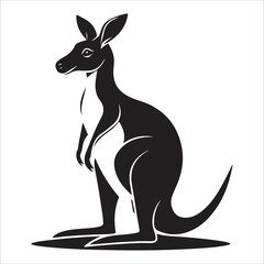 Elegant Black Silhouette Kangaroo: Australian Wildlife, Vector Illustration, Strong Graphic Style, Bold Design Element, Perfect for Logo or Print.