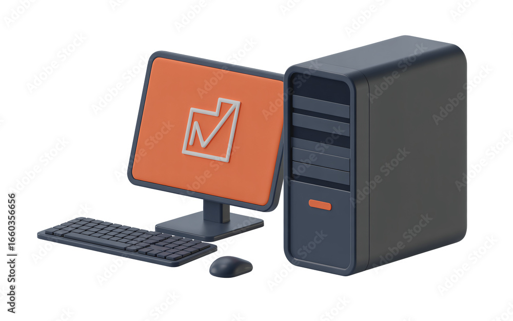 Fototapete desktop computer with a checkmark symbol on the screen on transparent background