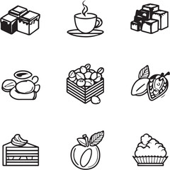 Mocha Almond Fudge Black Line Editable Icons set
