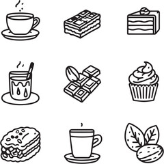 Mocha Almond Fudge Black Line Editable Icons set