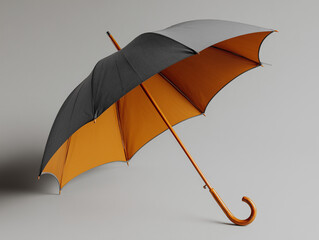 Orange and gray umbrella isolated on neutral background, 3D render