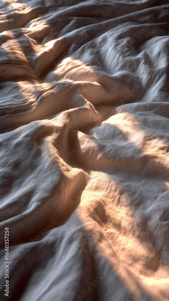 Poster soft light bathes smooth linen texture, creating a calm and serene atmosphere in a cozy space during