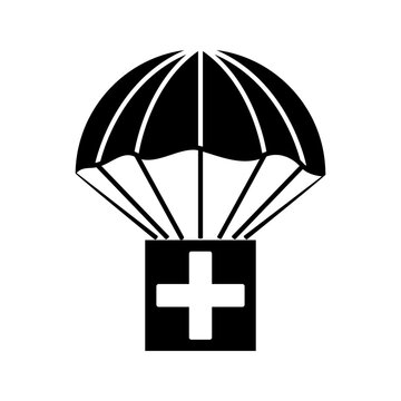 Parachute with first aid kit line and glyph icon, medical box and emergency, humanitarian aid vector icon, vector graphics, editable stroke outline sign, eps 10.
