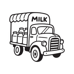  An old milk truck picks up the milk cans silhouette vector design. 