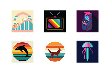 Fototapeta premium Retro Entertainment and Nature Icons roller coaster