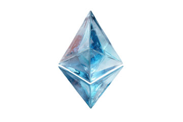 Crystal diamond-shaped object with blue tones, isolated on black background
