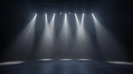 Wide Stage With Multiple Spotlights And Smoky Ambiance smoke dark photo
