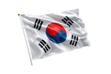 The vibrant waving South Korean flag with symbolic elements on a black background