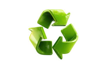 Glossy green recycling symbol isolated on black background