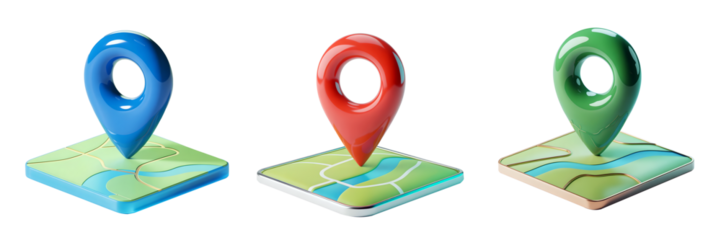 Colorful Map Pins on Abstract Location Markers for Navigation or Travel