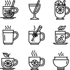 Mulled Wine black Line Editable Icons set