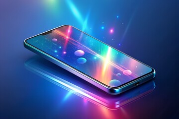 Photo of a smartphone with a cosmic display and glowing light effects on the screen