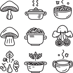 Mushroom Risotto black Line Editable Icons set