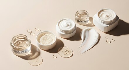 Luxury Skincare Products Creams, Serums, and Gels on Beige Background