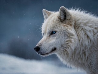 Obraz premium Up Close Blue-Eyed Arctic Wolf in Winter