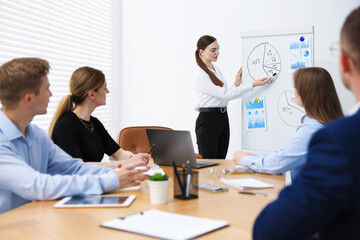 Fototapeta premium Business coach giving presentation to group of people in office