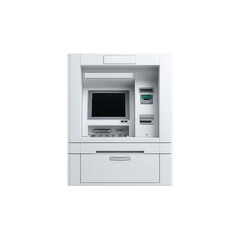 Fototapeta premium Modern White ATM Machine Isolated on Black Background