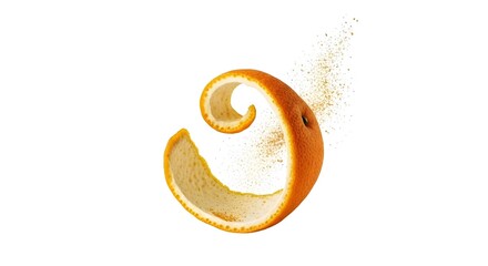 Upcycled orange peel with zest, a flavorful antioxidant ingredient from citrus waste, isolated on a white background.
