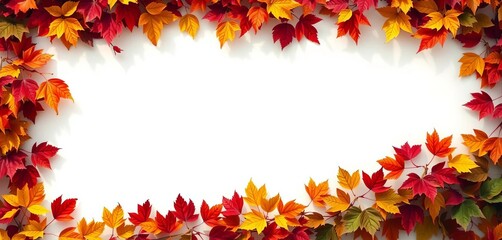 Obraz premium Cream banner with autumn leaves border, copy space, maple, seasonal