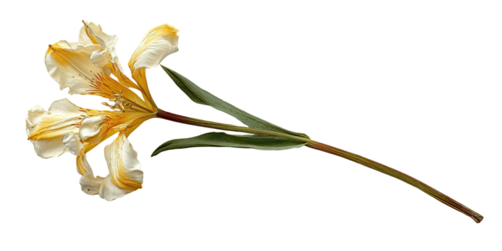 Pale yellow flower with green stem, isolated on black
