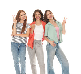 Obraz premium Portrait of happy friends on white background