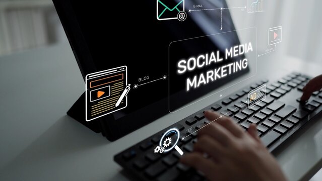 Social media marketing strategy with engagement metrics. Social marketing boosts media visibility. Social media marketing drives traffic. Social media marketing increases engagement. Muxer