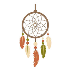 Minimalist Dreamcatcher Art: A Simple Representation of Native American Culture and Spiritual Symbolism with Graceful Feathers and Geometric Design Elements