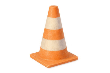Fototapeta na wymiar Orange-white striped traffic cone positioned vertically against transparent backdrop, signaling road safety warning