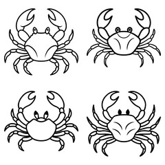 Image of Four outlined crabs with different facial expressions and claw positions on a white background art printed on Printed Glass Basin Splashbacks