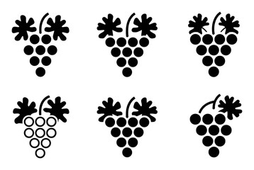 Fototapeta premium Six Stylized Grape Cluster Icons with Leaves on White Background