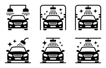Set of Car Wash Icons with Sparkling Clean Vehicles