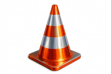 Bright orange traffic cone casting reflective silver highlights, symbolizing roadside safety precautions
