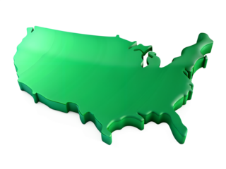 3d illustration of green map of the united states of america isolated on transparent background