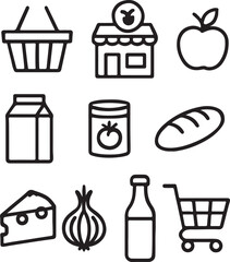 Grocery Store Essentials — 10 Minimalist Line Icons