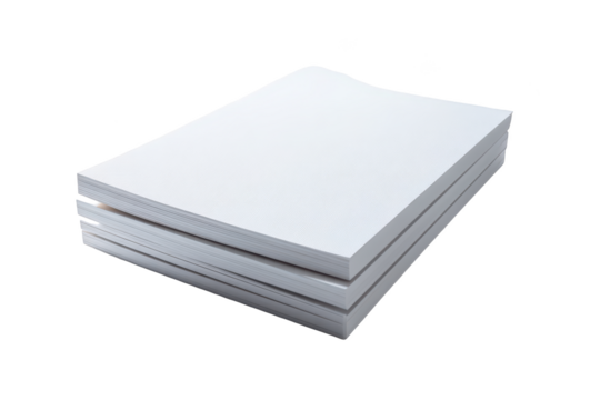 Stack of clean white paper sheets, neatly arranged for print and writing