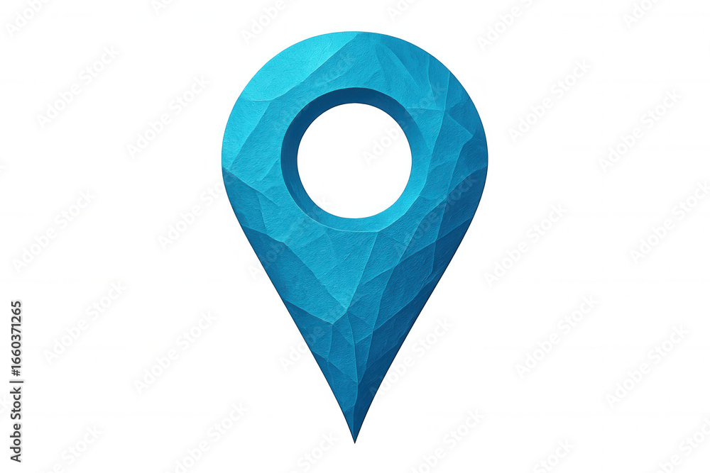 Poster blue location pin icon with a rough texture indicating a specific position on a transparent backgrou