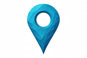 Blue location pin icon with a rough texture indicating a specific position on a transparent background