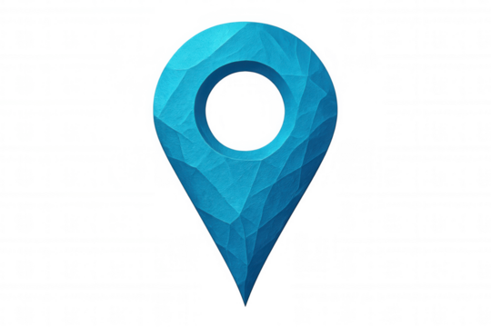 Blue location pin icon with a rough texture indicating a specific position on a transparent background