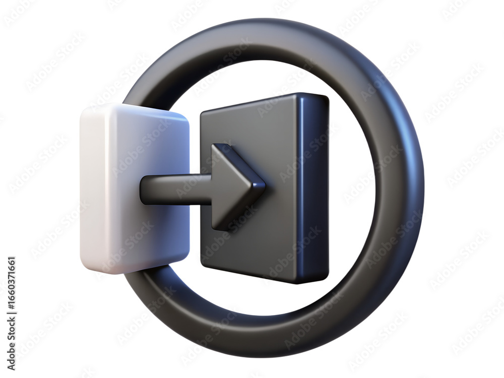 Fototapete 3d illustration of a 3d rendered icon showing an exit arrow moving from a white square into a black 