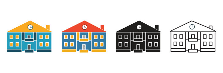 School building icon in flat style. Education College vector illustration on Bank, government business concept, white isolated background