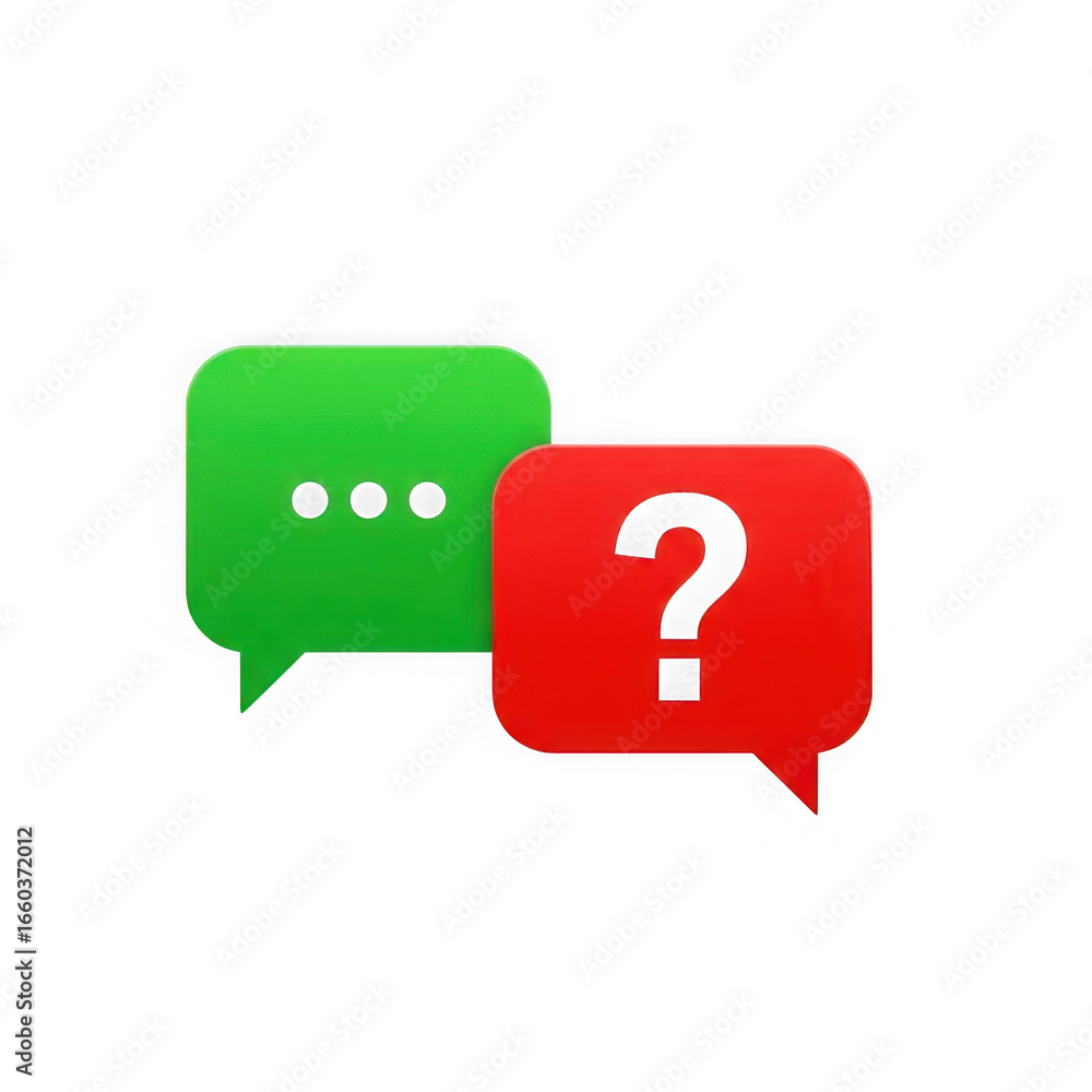 Poster two speech bubbles one green with dots and one red with a question mark isolated on transparent back